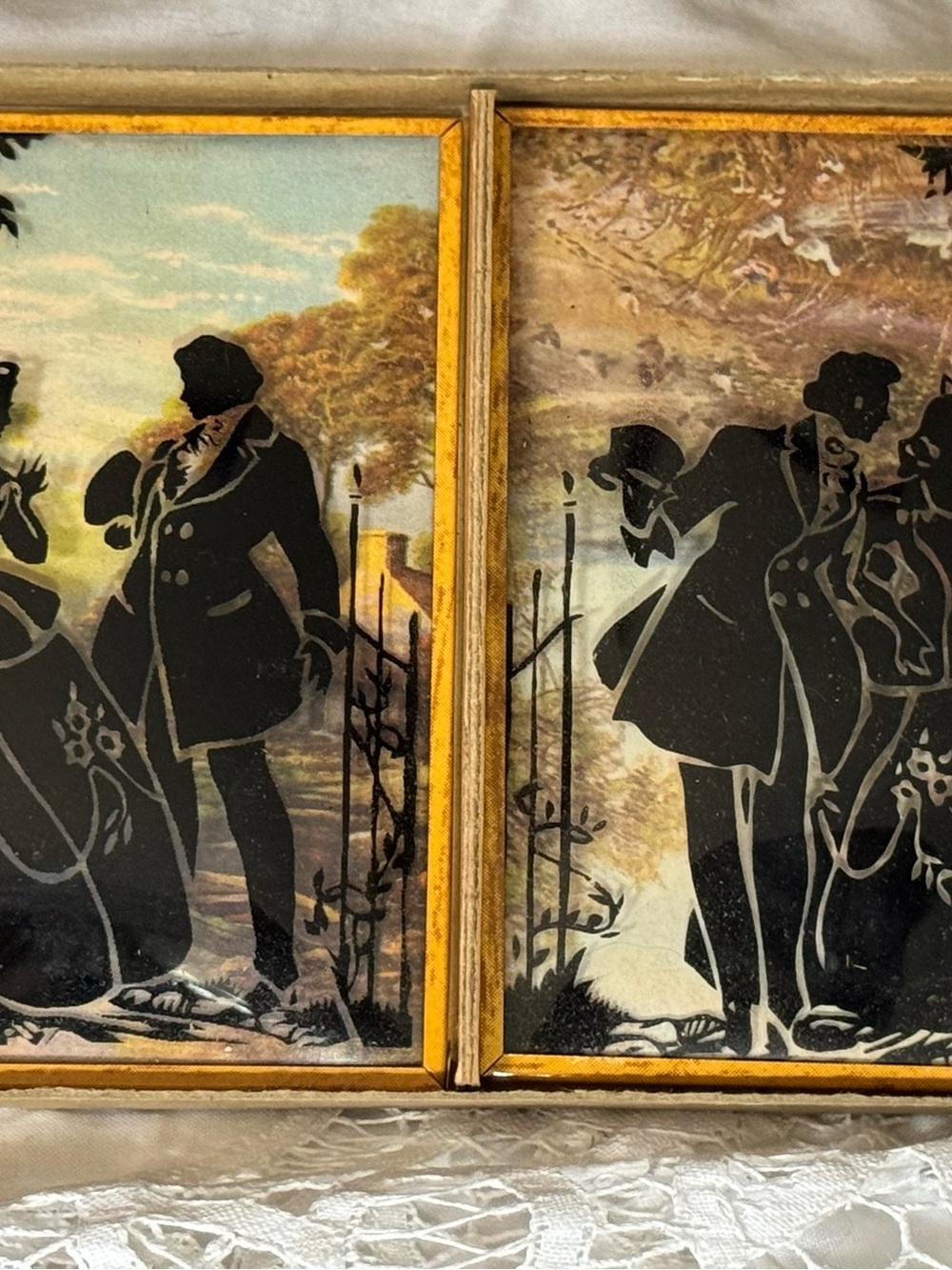 Vintage pair of Black Silhouette Wall Art